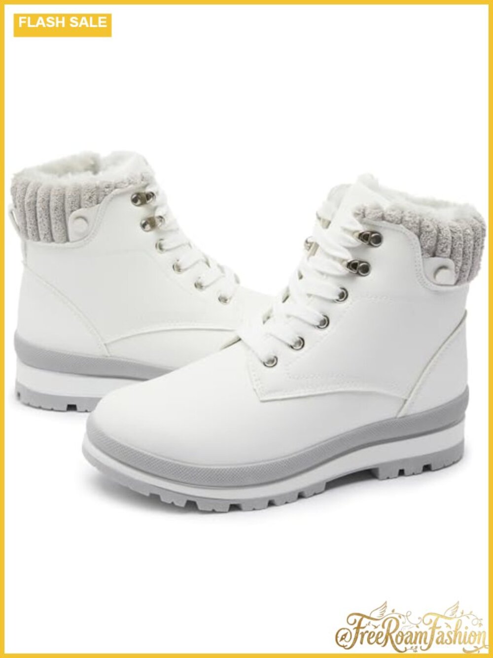 Faux Leather Fuzzy Platform Combat Ankle Snow Boots Zip Lace Up